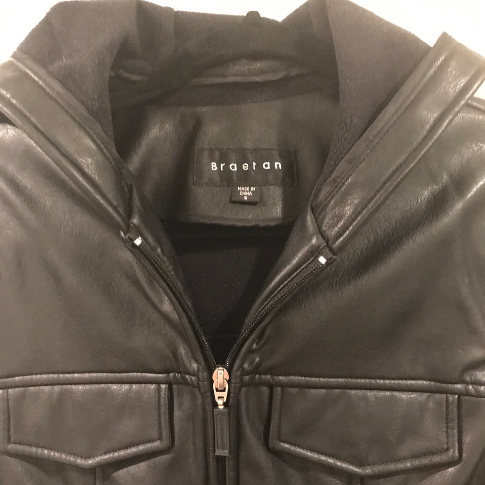 Women’s Faux Leather Zipped Hoodie Jacket, Small